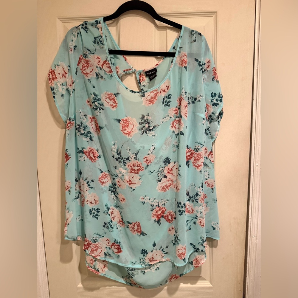 Torrid Aqua Floral Blouse